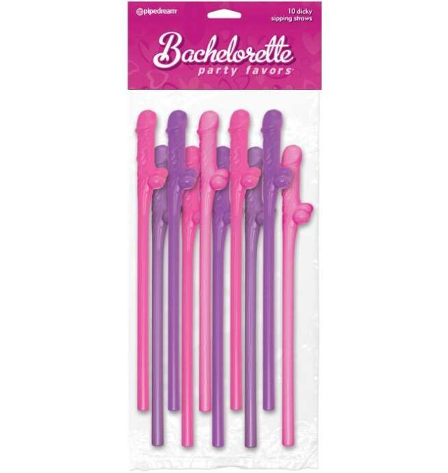 Bachelorette Party Favors Dicky Sipping Straws - Asst. Colors Pack of 10