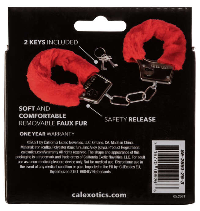 Calexotics Playful Furry Cuffs - Red - Image 3