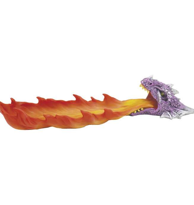 12in Purple Dragon Head Flaming Polystone Incense Burner