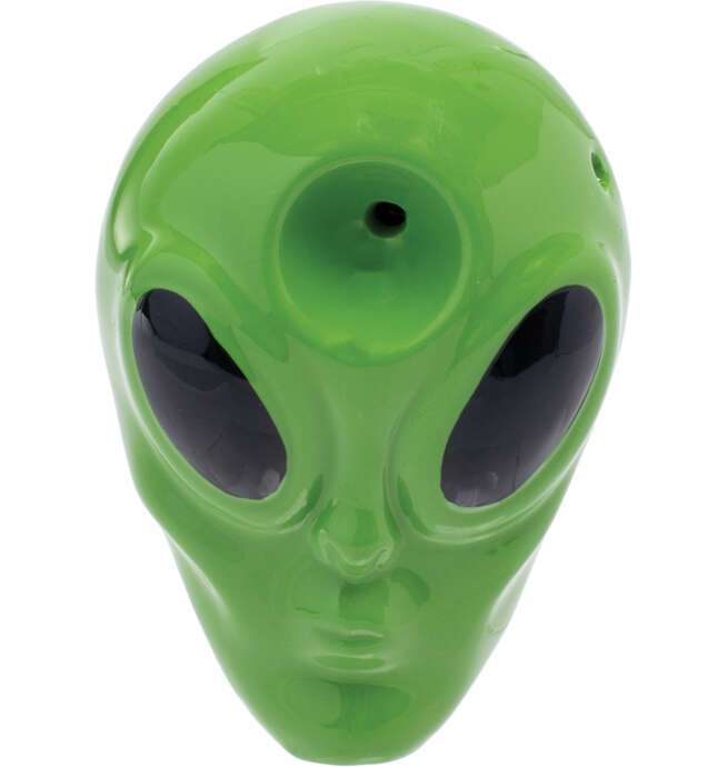 3.5" Green Alien Ceramic Pipe - Wacky Bowlz - Image 3