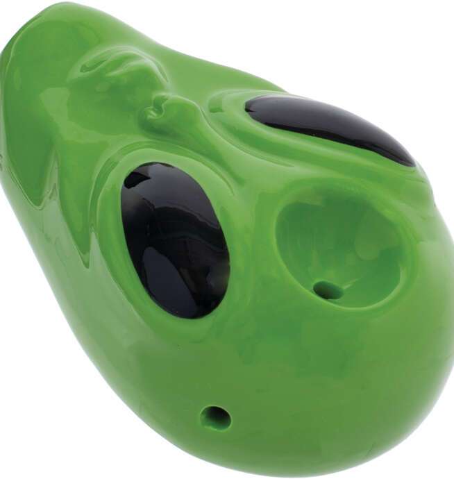 3.5" Green Alien Ceramic Pipe - Wacky Bowlz - Image 2