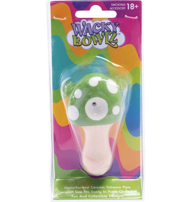 3.5" Green Mushroom Ceramic Pipe - Wacky Bowlz