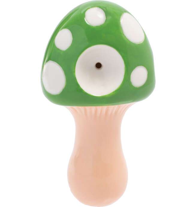 3.5" Green Mushroom Ceramic Pipe - Wacky Bowlz - Image 2