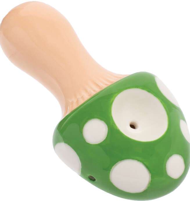 3.5" Green Mushroom Ceramic Pipe - Wacky Bowlz - Image 3