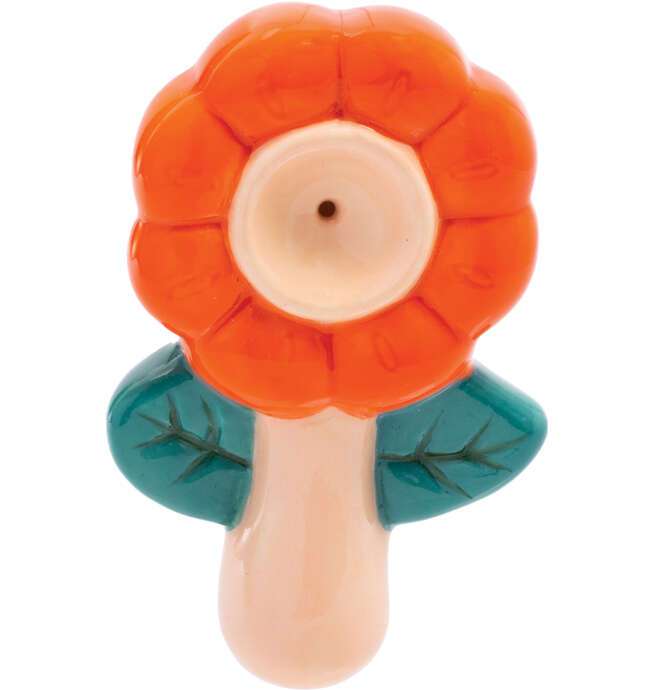 3.5" Orange Flower Ceramic Pipe - Wacky Bowlz - Image 2