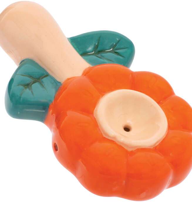 3.5" Orange Flower Ceramic Pipe - Wacky Bowlz - Image 3