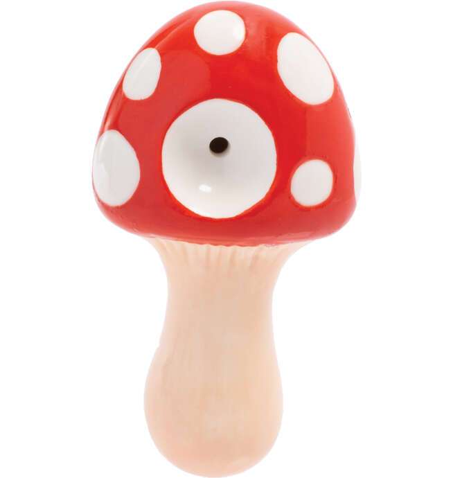 3.5" Red Mushroom Ceramic Pipe - Wacky Bowlz - Image 2