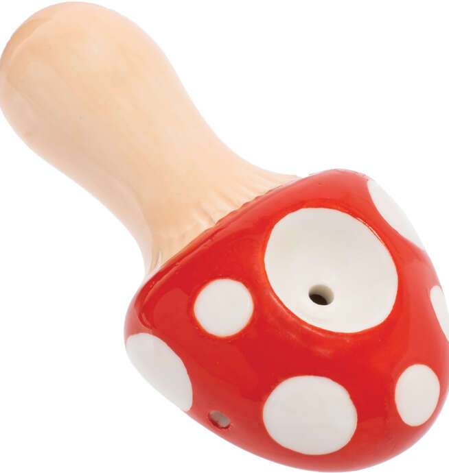 3.5" Red Mushroom Ceramic Pipe - Wacky Bowlz - Image 4