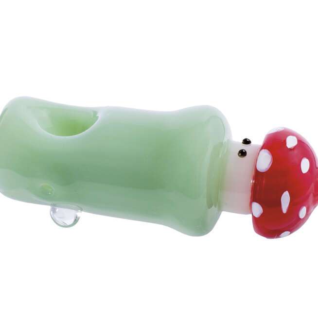 3.75in Red Top Mushroom Green Hand Pipe