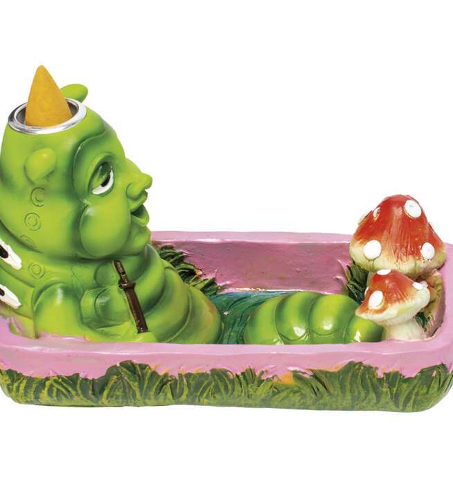 Alice Caterpillar Bathing Mushroom Dual Incense Burner 5in - Image 2