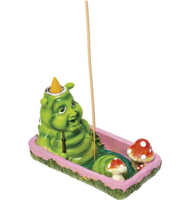 Alice Caterpillar Bathing Mushroom Dual Incense Burner 5in