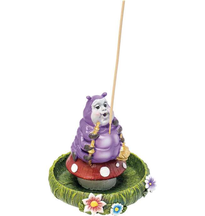 Alice Caterpillar Sitting Mushroom Dual Incense Burner 5in