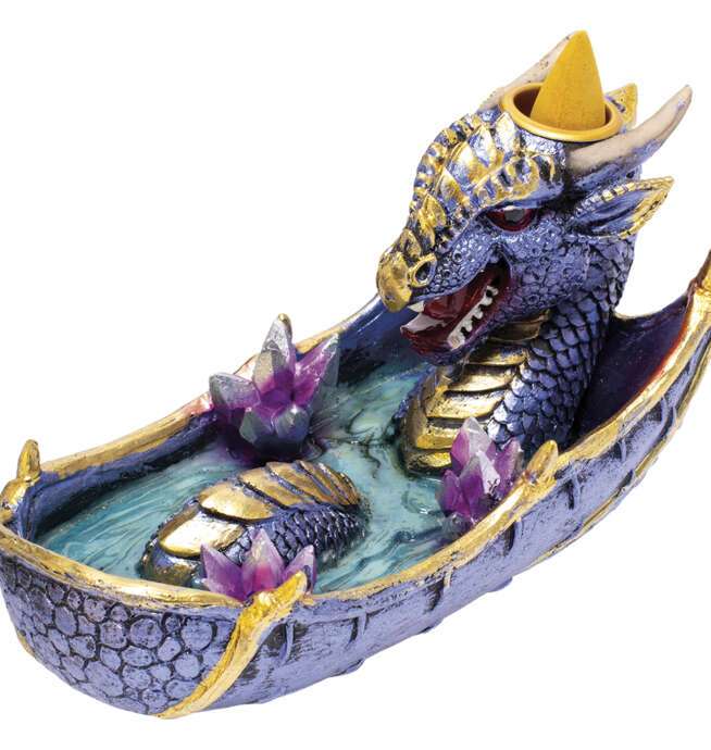 Dragon Bathing Crystal Dual Incense Burner 6in - Image 3