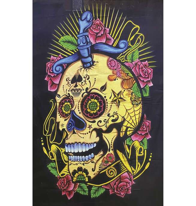 Medium Brush Rose Skull Tapestry - 54in x 86in