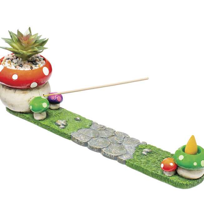 Mushroom Incense Burner with Plant 12.5in