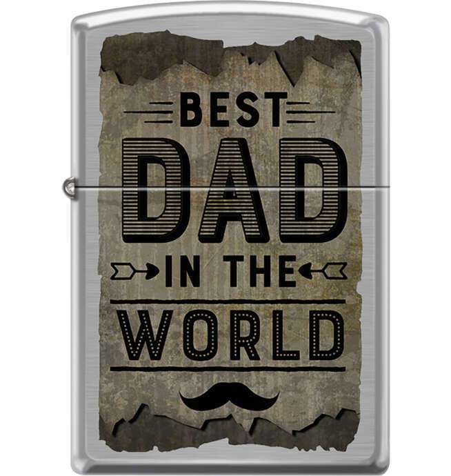 Zippo "Best Dad in the World" with Mustache on Brushed Chrome