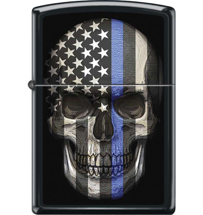 Zippo Blue Line and U.S. Flag on Skull Design