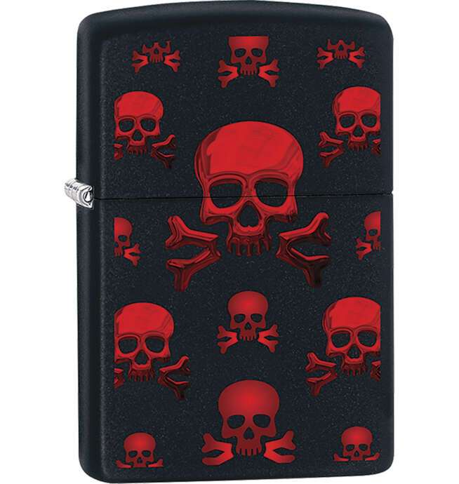 Zippo Red Skulls on Matte Black