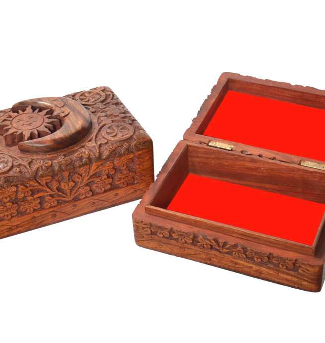 Tarot Card Carved Wood Box - Sun & Moon