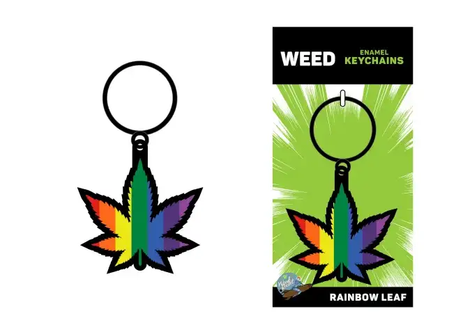 Wood Rocket Rainbow Leaf Keychain