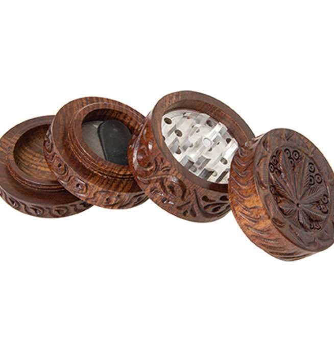 4pc 2 1/4" Leaf Carved Rosewood Grinder