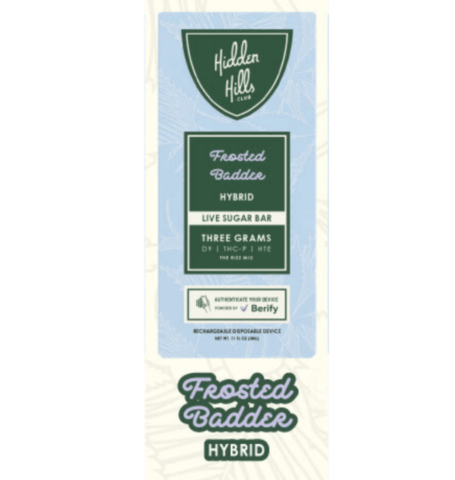 Hidden Hills Live Sugar Bar Disposable 3g - Frosted Badder (Hybrid)