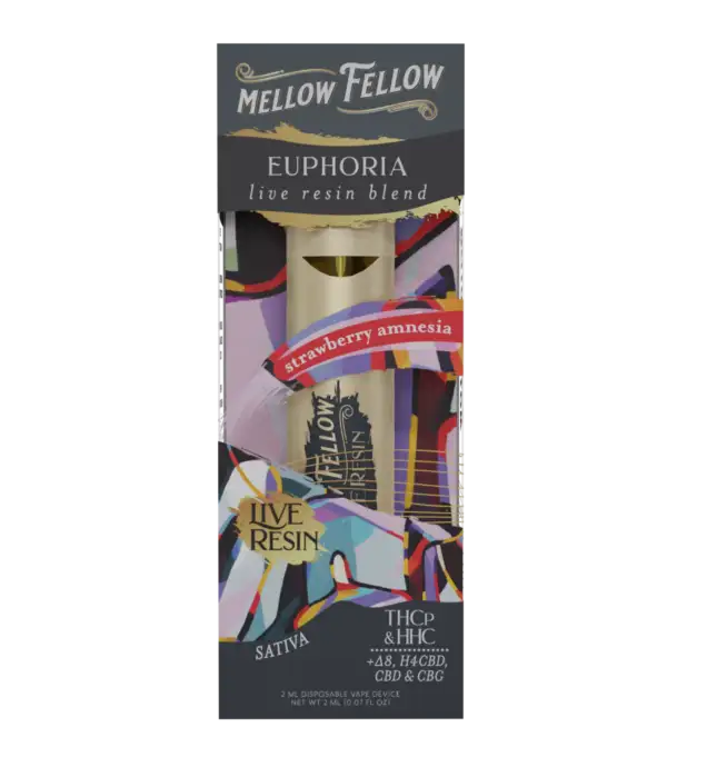 Mellow Fellow Live Resin Euphoria Blend 2ML Disposable Vape Strawberry Amnesia (Sativa)