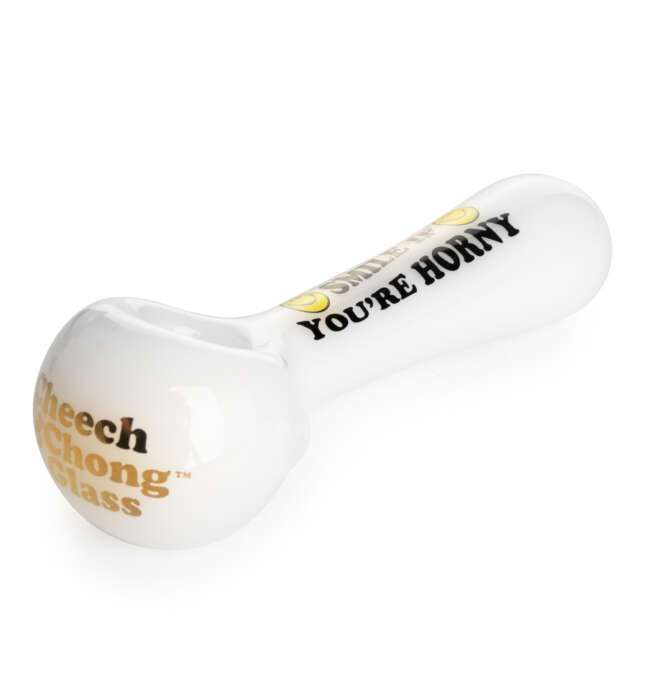 Cheech & Chong® Glass 4.5" Smile If You're Horny Hand Pipe - White