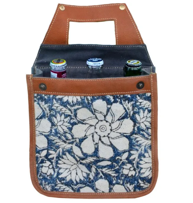 Blue Canvas & Flowers Beer Carrier