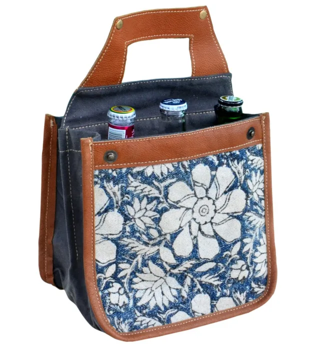 Blue Canvas & Flowers Beer Carrier - Image 2