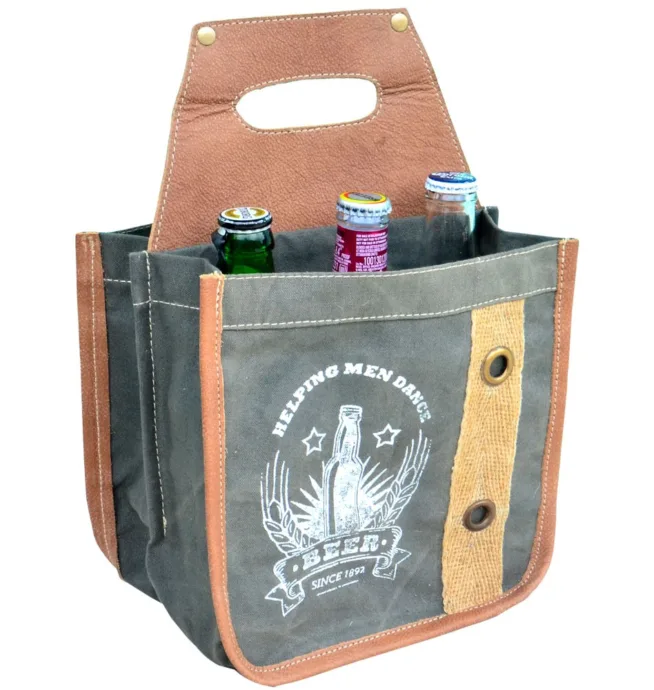 Grey Canvas Helping Men Dance Beer Carrier - Image 2