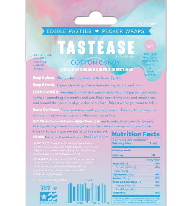 Pastease Tastease Edible Pasties & Pecker Wraps - Cotton Candy O/S - Image 2