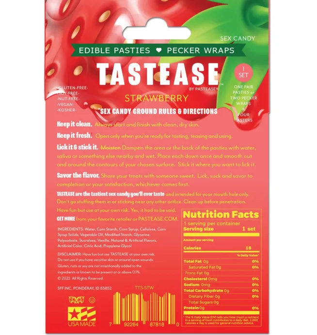 Pastease Tastease Edible Pasties & Pecker Wraps - Strawberry O/S - Image 2