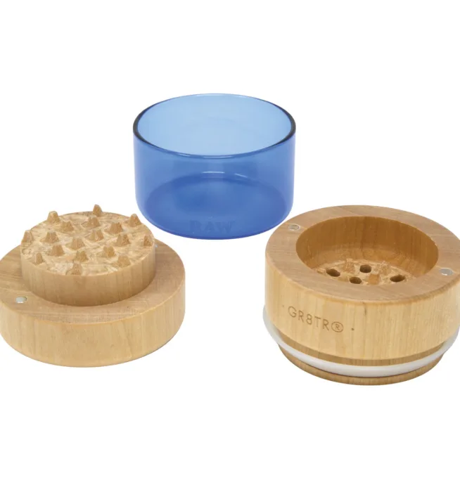 RAW® - 65mm Natural Wood Grinder - Blue Glass - Image 2