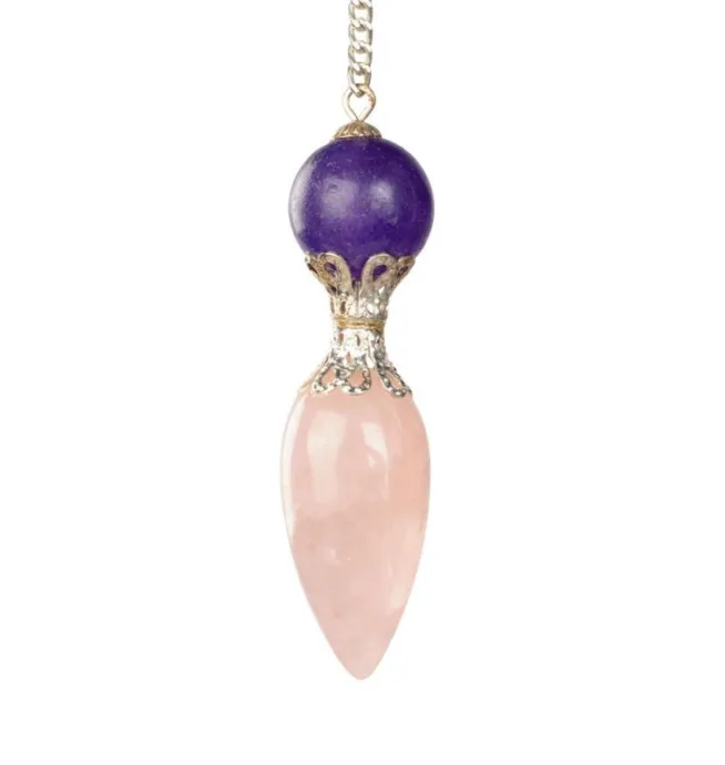 Rose Quartz with Amethyst Pendulum