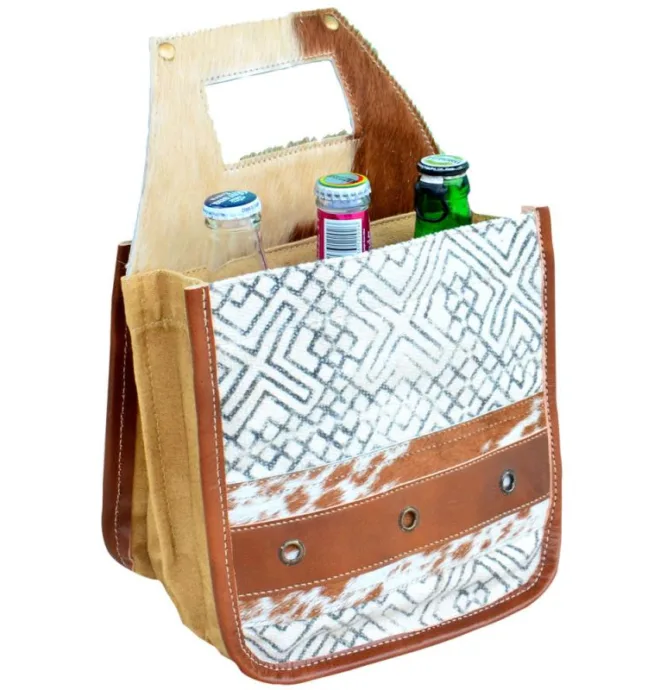 White Canvas & Fur Beer Carrier - Image 2