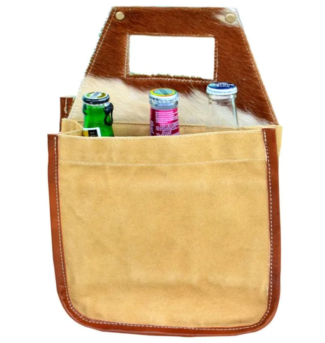 White Canvas & Fur Beer Carrier - Image 3