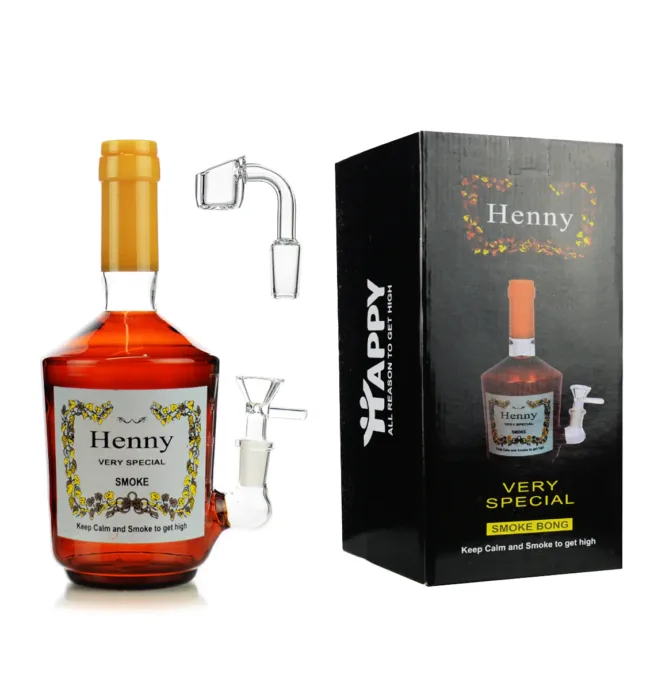 10" Henny Liquor Bottle Water Pipe 14mm Male Bowl and 14mm Male Banger