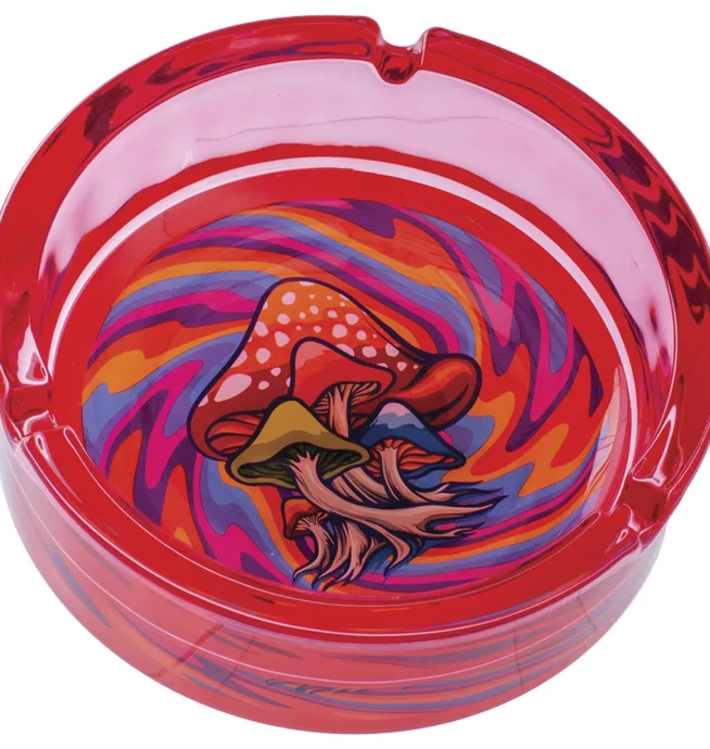 6.25" Red Trippy Mushroom Glass Ashtray - Image 2