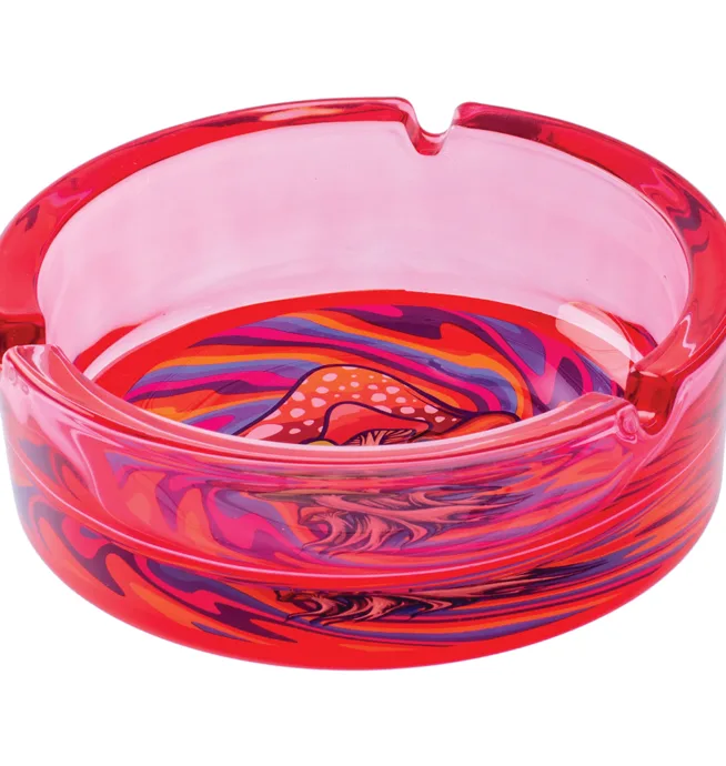 6.25" Red Trippy Mushroom Glass Ashtray - Image 3