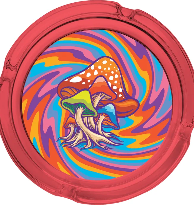 6.25" Red Trippy Mushroom Glass Ashtray