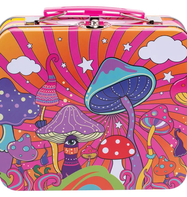 6.5in Large Tin Stash Box - Dancing Mushrooms - Image 4