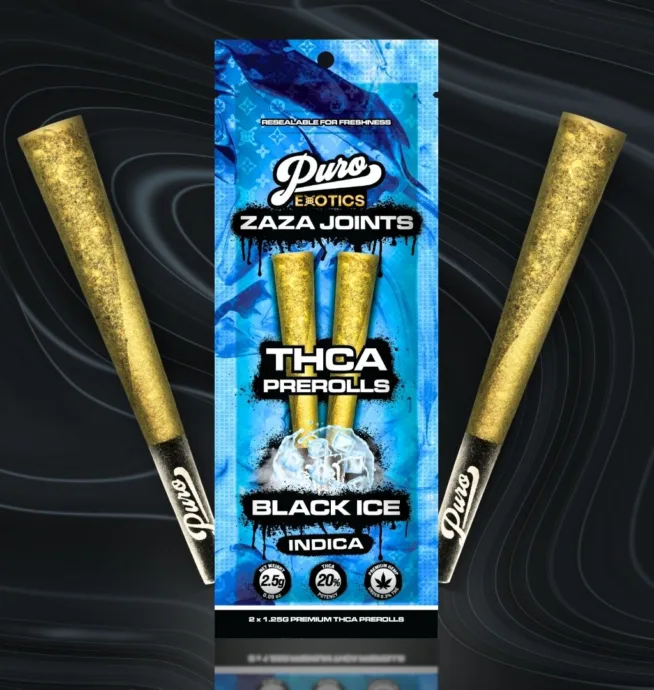 Puro Exotics ZAZA Joints | THCA PreRolls 2pk – Black Ice (Indica)