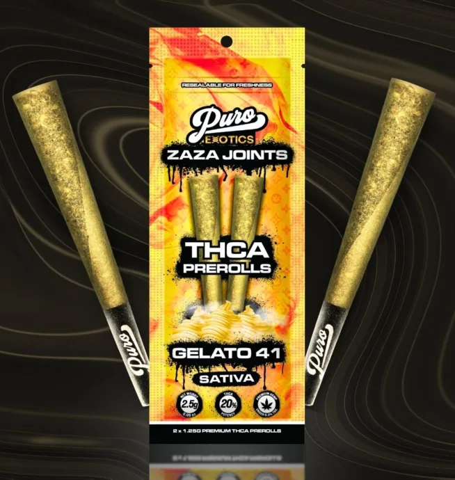 Puro Exotics ZAZA Joints | THCA PreRolls 2pk – Gelato 41 (Sativa)