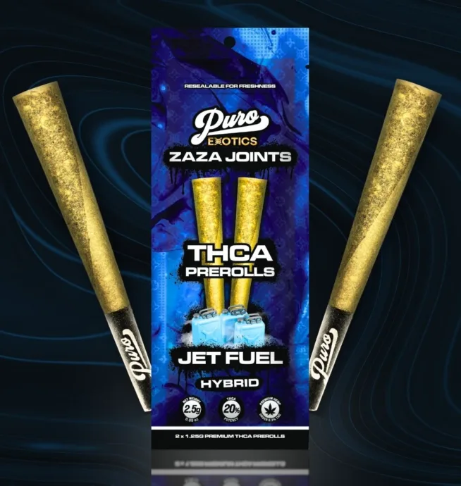 Puro Exotics ZAZA Joints | THCA PreRolls 2pk – Jet Fuel (Hybrid)