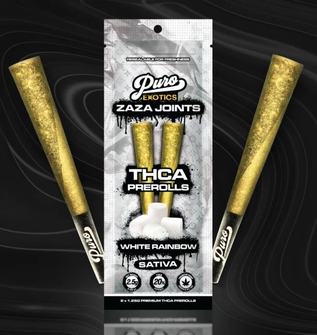 Puro Exotics ZAZA Joints | THCA PreRolls 2pk – White Rainbow (Sativa)