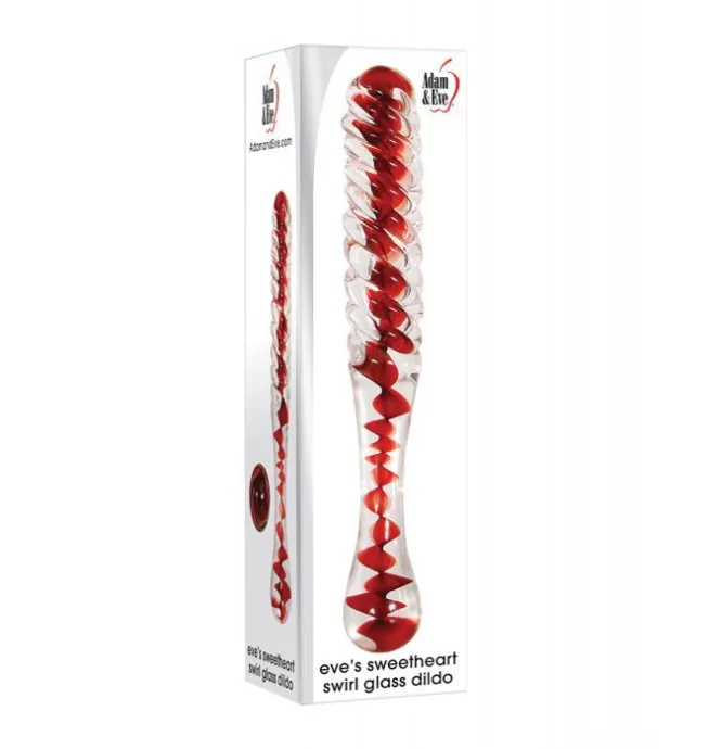 Adam & Eve Eve's Sweetheart Swirl Glass Dildo - Clear/Red