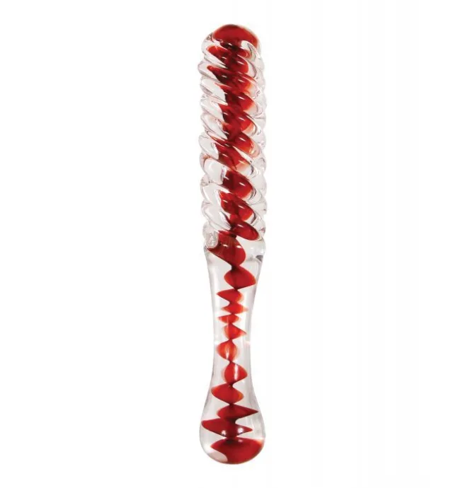 Adam & Eve Eve's Sweetheart Swirl Glass Dildo - Clear/Red - Image 4