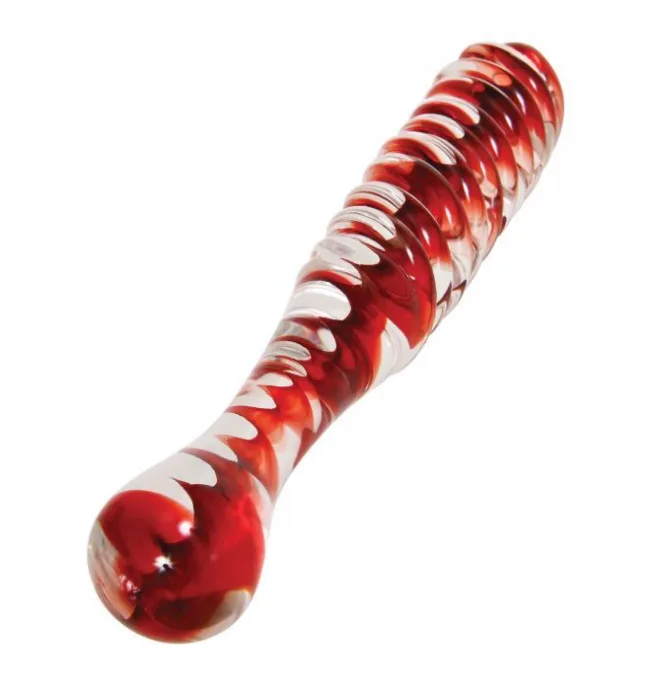 Adam & Eve Eve's Sweetheart Swirl Glass Dildo - Clear/Red - Image 3