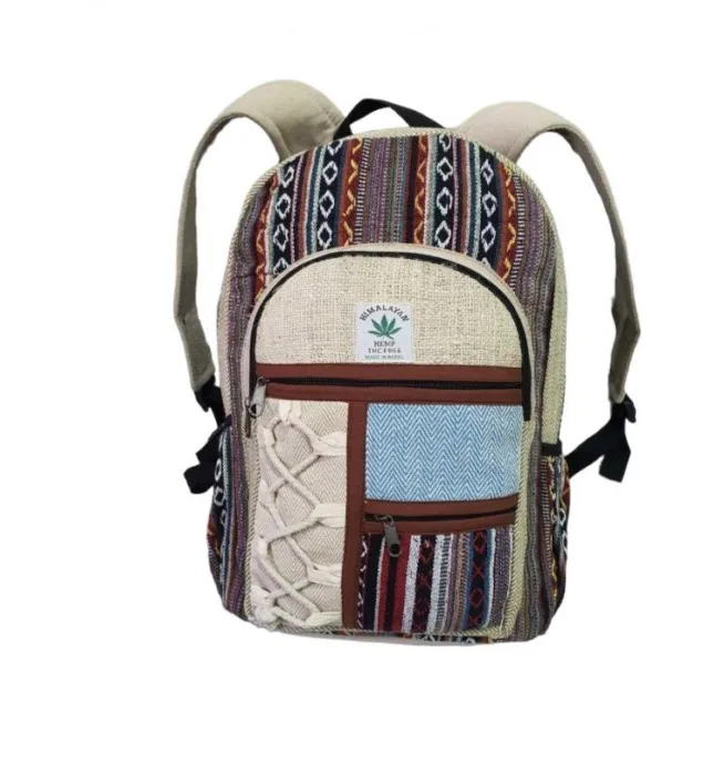 Cotton Hemp Multi Patch Pocket Endless Knot Backpack